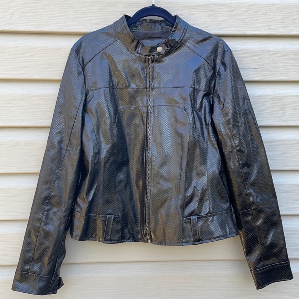 ASOS Black Snakeskin Print Vinyl Jacket